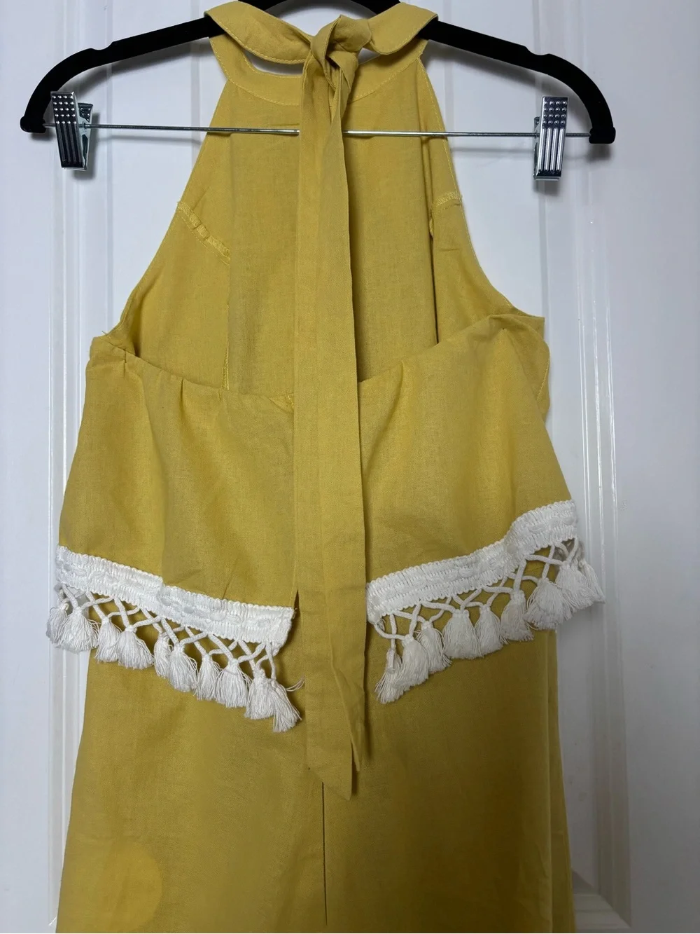Boho Buys Yellow Halter Romper XS 100% Cotton Tassel Fringe Boho Resort NWT Luxe